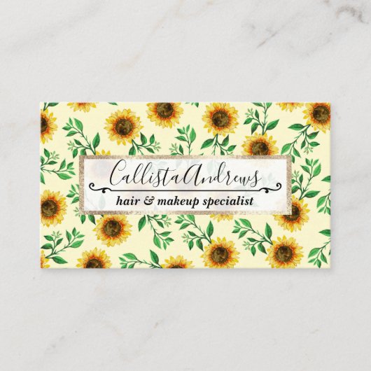 Sunny Neon Pastel Yellow Sunflower Pattern Visitekaartje (Voorkant)