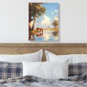Sunny Pond Horse Reflection Painting Canvas Afdruk (Insitu (Slaapkamer))