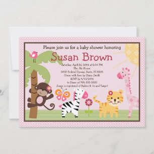 Sunny Safari Girl Animals Baby shower Invitation Kaart