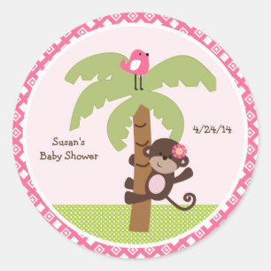 Sunny Safari Monkey Stickers/Cupcake Toppers Ronde Sticker