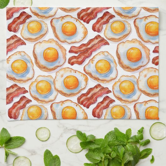 Sunny Side Up & Crispy – Waterverf Eieren en Bacon Theedoek (Gevouwen)