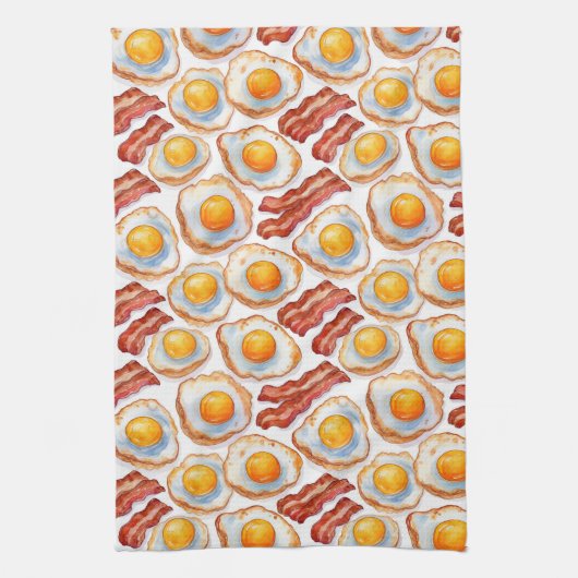 Sunny Side Up & Crispy – Waterverf Eieren en Bacon Theedoek (Verticaal)