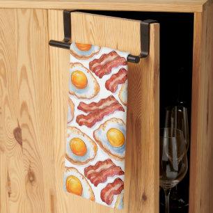 Sunny Side Up & Crispy – Waterverf Eieren en Bacon Theedoek