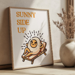 Sunny Side Up Funny Punny Egg Mascot Retro Art Poster