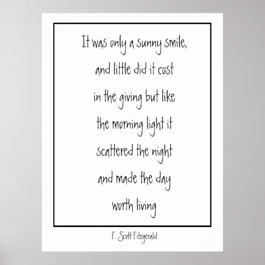 Sunny Smile Inspirerend Poem F. Scott Fitzgerald Poster (Voorkant)