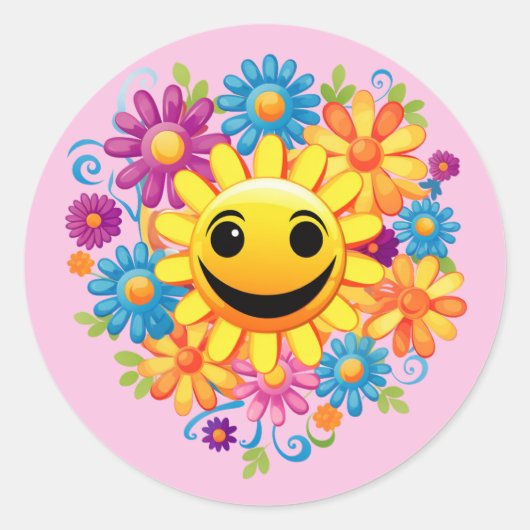 Sunny Smiles Ronde Sticker (Voorkant)