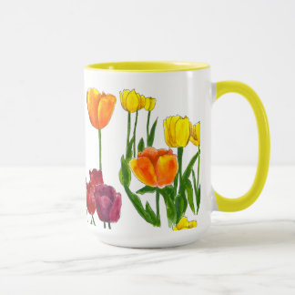 Sunny Spring Tulips Floral Illustration Mug Mok