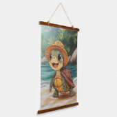 Sunny Stroll: de schildpad aan het strand Hangend Wandkleed (Gebogen)
