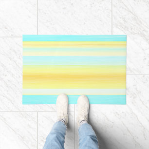 Sunny Summer Yellow Aqua Blue Waterverf Stripes Deurmat