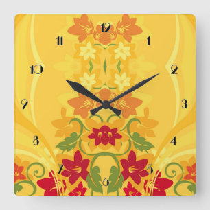 Sunny Summer Yellow Floral Wall Clock Vierkante Klok