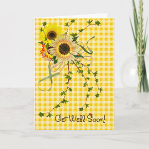 Sunny Sunflower Bouquet op Gingham Kaart