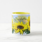 Sunny Sunflower Custom Name Coffee Mok (Midden)