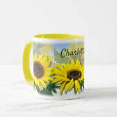 Sunny Sunflower Nom personnalisé Café Mug (Devant gauche)