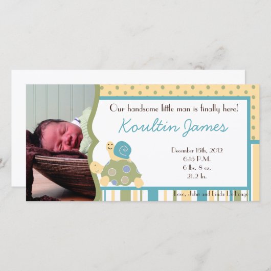 Sunny Turtle Sea Life Faire-part de naissance phot (Devant / Derrière)