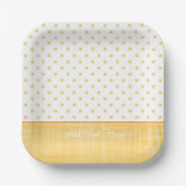 Sunny Whitewash Linen Yellow Polkadots Custom Text Papieren Bordje (Voorkant)
