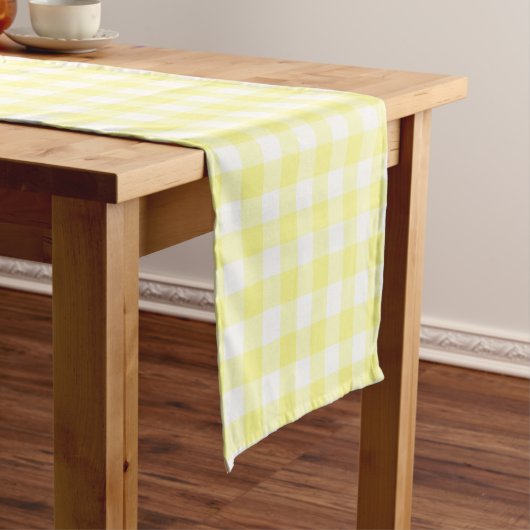 Sunny Yellow and White Gingham Table Runner Korte Tafelloper (Voorbeeld)