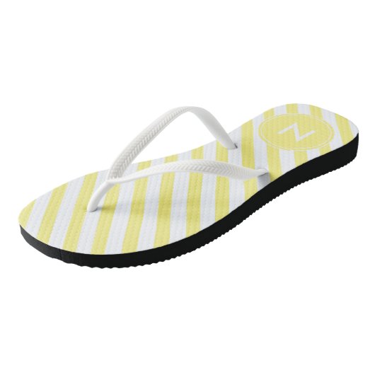 Sunny Yellow and White Striped and Monogramed Teenslippers (Schuin)