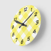 Sunny Yellow Gingham Pattern Ronde Klok (Hoek)