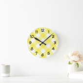 Sunny Yellow Gingham Pattern Ronde Klok (Huis)