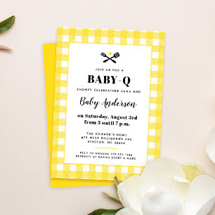 Sunny Yellow Gingham Pset Baby shower BBQ Kaart
