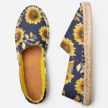 Sunny Yellow Gold Navy Sunflower Leaves Pattern