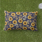 Sunny Yellow Gold Navy Sunflower Leaves Pattern Buitenkussen (Gras)