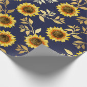 Sunny Yellow Gold Navy Sunflower Leaves Pattern Cadeaupapier (Hoek)
