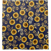 Sunny Yellow Gold Navy Sunflower Leaves Pattern Douchegordijn (Voorkant)