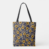 Sunny Yellow Gold Navy Sunflower Leaves Pattern Draagtas (Achterkant)