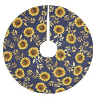 Sunny Yellow Gold Navy Sunflower Leaves Pattern