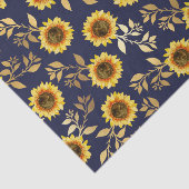 Sunny Yellow Gold Navy Sunflower Leaves Pattern Tissuepapier (Detail)