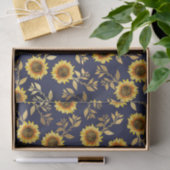 Sunny Yellow Gold Navy Sunflower Leaves Pattern Tissuepapier (Geschenk)