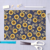 Sunny Yellow Gold Navy Sunflower Leaves Pattern Tissuepapier (Craft)