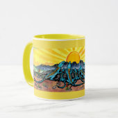 Sunny Yellow Mok, Blue Lizard die Sunrise ziet Mok (Voorkant links)