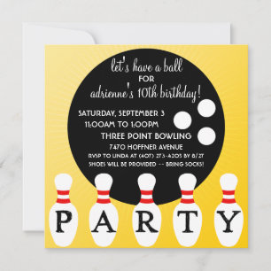 Sunny Yellow Pin Party Bowling Birthday Party Kaart