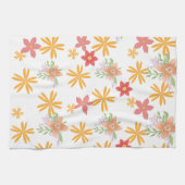 Sunny Yellow & Pink Daisy Floral Pattern  Theedoek (Horizontaal)