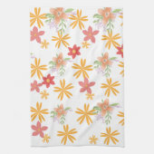 Sunny Yellow & Pink Daisy Floral Pattern  Theedoek (Verticaal)