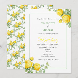 Sunny Yellow Roses Elegant Floral Wedding Kaart
