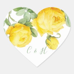 Sunny Yellow Roses Floral Elegant Wedding Hart Sticker