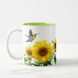 Sunny Yellow Sunflower en Hummingbird Tweekleurige Koffiemok