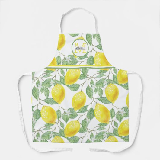 Sunny Yellow Waterverf Citroenen | met monogram Schort (Voorkant)