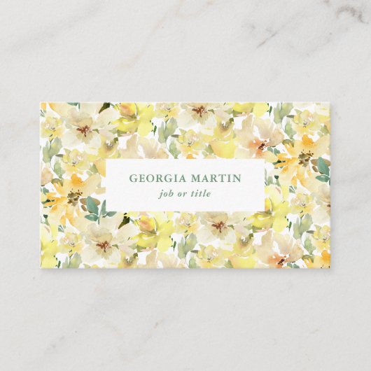 Sunny Yellow Waterverf Floral Visitekaartje (Voorkant)