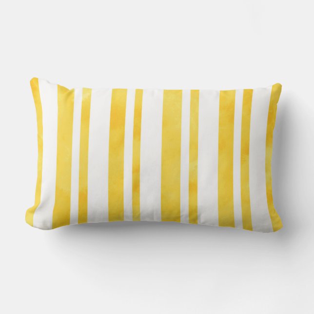 Sunny Yellow Waterverf Stripes Buitenkussen (Voorkant)