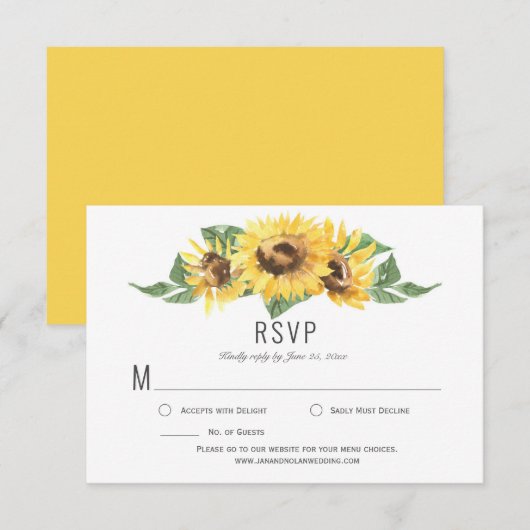 Sunny Yellow Waterverf Sunflower RSVP | (Voorkant / Achterkant)