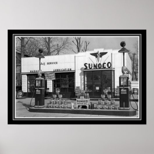Sunoco Gas Station Black & White Print 13 x 19 (Voorkant)