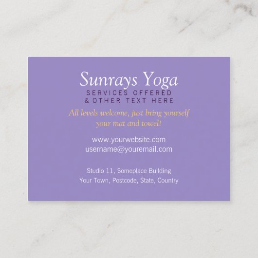 Sunrays Yoga Silhouette avec Carte de visite Logo (Dos)