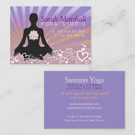 Sunrays Yoga Silhouette avec Carte de visite Logo (Devant / Derrière)