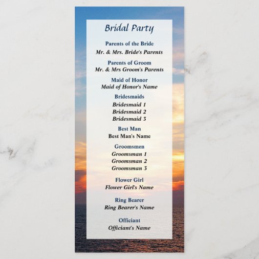 Sunrise aan het Zee Wedding Programme Programma (Achterkant)