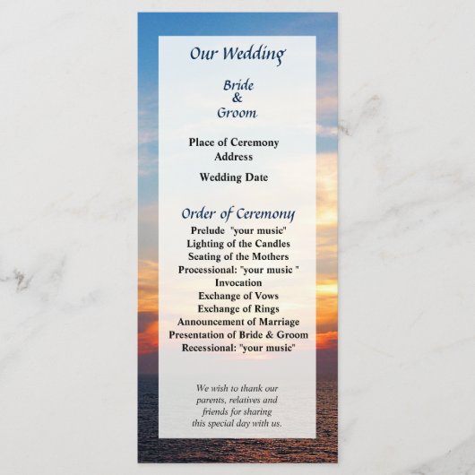 Sunrise aan het Zee Wedding Programme Programma (Voorkant)