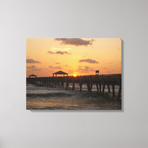 Sunrise bij Juno Beach Pier Canvas Afdruk